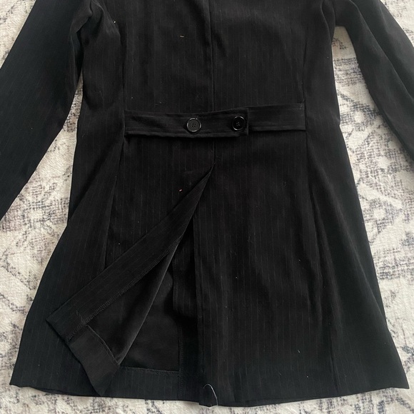 Vtg Y2K Fashion Bug Black White Pinstriped Fitted Long Suit Blazer Soft Jacket S - Picture 10 of 11